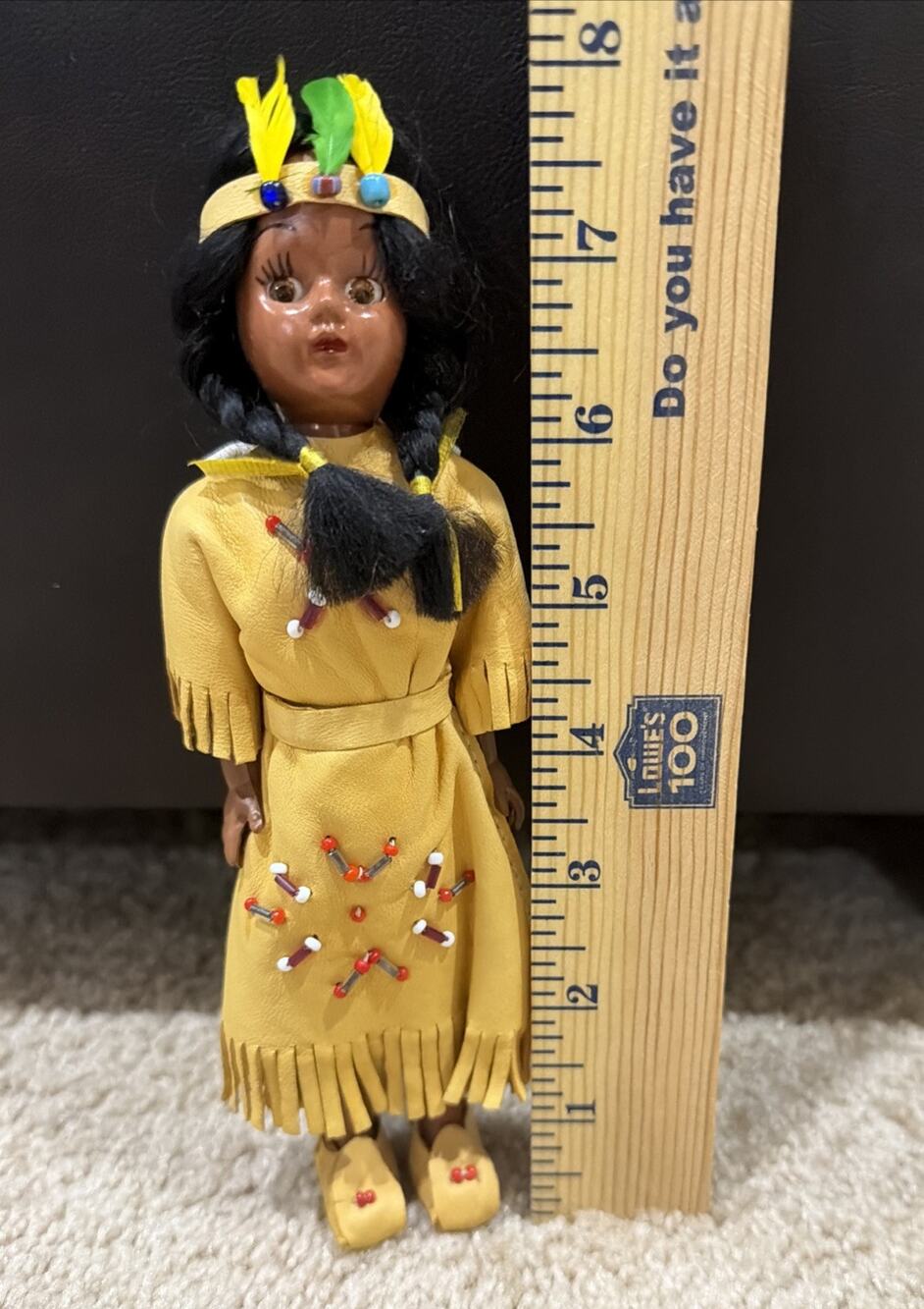 Vintage 70s Native American Holding Baby Doll Souvenir Papoose Sleepy Eyes 7.5"